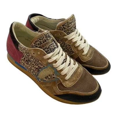 Zapatillas Philippe Modelo Italia Cuero Envejecido Estampado Leopardo Talla 8 Lujo Foto 1 de 4