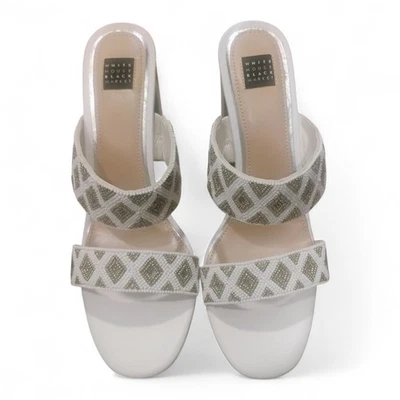 Sandalia Casa Blanca Mercado Negro Jenna Tacones Con Cuentas Dos Bandas HH Talla 8.5 Nueva Foto 1 de 4