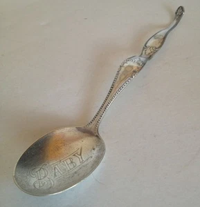 Cuchara para bebé antigua placa de plata. Manija curva. Muy adornado. ¡IMPRESCINDIBLE! - Imagen 1 de 12