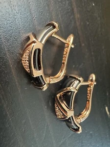 585 14K RG Rose Gold Stamped Black Gunmetal Metallic Sparkle Stud Earrings - Picture 1 of 9