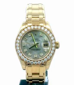 ROLEX Masterpiece Gold Women Watch 18k  29mm Pearlmaster Factory Diamond - Picture 1 of 8