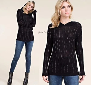 USA New VOCAL Womens BLACK CRYSTAL RHINESTONE HOODIE SHIRT S M L XL 1X 2X 3X - Picture 1 of 8