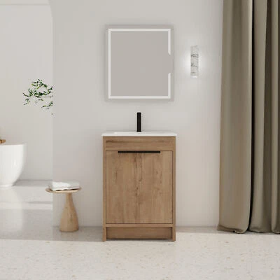 Mueble tocador de baño independiente de madera de 24" bajo montaje fregadero de cerámica espacio pequeño Foto 1 de 4