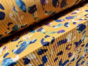 Spandex Stretch Rib Knit Jersey Fabric, Per Metre - Funky Animal Print - Mustard - Picture 1 of 3