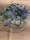 Set Of 2 Peggy Karr Sydenstricker Fused Glass Plates Blue Iris Flower Ruffled