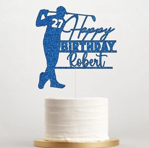Personalised Glitter Golf Cake Topper, Happy Birthday, Party Decoration UK - Picture 1 of 21