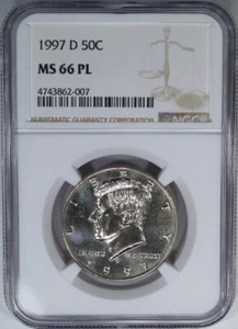 1997-D 50C NGC MS66PL PROOFLIKE KENNEDY ~ GORGEOUS RARE POP 7/3 GEM! - Picture 1 of 5
