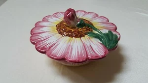 Vintage FlowerLid Ceramic Condiment Trinket Dish-76/37 Italy JWCo Approx 3.5"H - Picture 1 of 8
