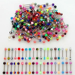 10/30/50 Mixed Acrylic 316L Tongue Nipple Bar Ring Barbell Body Piercing Jewe R❤ - Picture 1 of 10