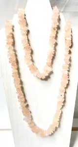 Extra Long Light Pink Quartz Chip Stone Bead Necklace - 36 Inch - Picture 1 of 4