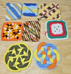 Menge 8 Vintage gehäkelte Blumen Topflappen HANDARBEIT heiße Pads Küche Esszimmer stricken - Bild 1 von 8