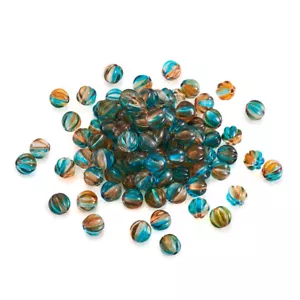 Dark Turquoise Two Tone Transparent Spray Painted Acrylic Corrugated Beads 8mm - Picture 1 of 9