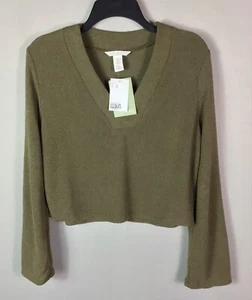 Suéter H&M Para Mujer XS Verde Oliva Tejido Recortado Cuello en V Manga Larga Pullover Nuevo con Etiquetas - Imagen 1 de 7