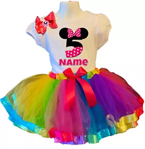Mouse Dress 5th Birthday Party Outfit Fast shipping Personalized Rainbow Bday - Picture 1 of 3