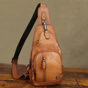 Genuine Leather Sling Bag for Women Men Sling Backpack Purses Crossbody Bag - Picture 1 of 15