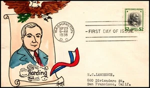Scott 833 $2.00 Harding Melissa Fox Hand Painted FDC Add-On 1 Of 1 - Picture 1 of 2