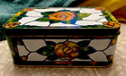 Vintage TIN STAINED GLASS Look Flower Rectangular Container