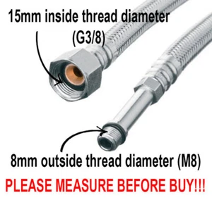 25cm Largo M8 x 3/8" Inch BSP Flexible Conector Grifo Manguera Tubería Agua - Imagen 1 de 4