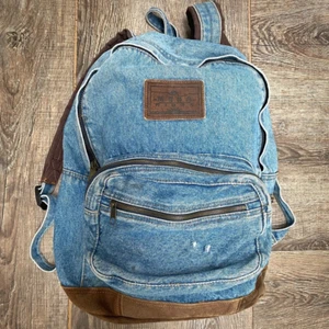 VTG Mesa Ridge Denim Suede Backpack Bag Travel school Y2K Grunge Distressed - Picture 1 of 12