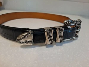 Vintage Onyx Brighton Leather Faux Alligator Concho Belt sz 30 - Picture 1 of 5