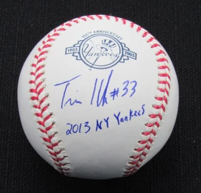 Béisbol firmado/automático Travis Hafner Yankees 100th OML Inscr JSA 186690 Foto 1 de 2