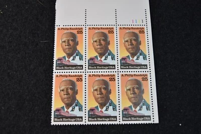UNITED STATES 1989  A PHILLIP RANDOLPH 25c BLOCK OF 6  MNH - Image 1 of 3