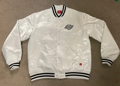 RARE Los Angeles LA KINGS White Satin Bomber Jacket Mens 2XL Sportiqe NHL Hockey Cover