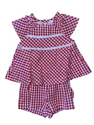 TRAJE DE JUEGO MAYORAL NIÑAS ROJO Y BLANCO CON VOLANTES GINGHAM - 36 MESES Foto 1 de 4