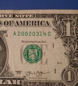 Birthday Note(March 14, 2002) One Dollar Fancy Serial Number - Picture 1 of 3