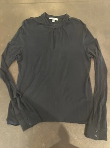 Max Mara Long Sleeve Shirt Navy Blue Stretch Beautiful Simple XL Fast Ship Lady - Picture 1 of 7