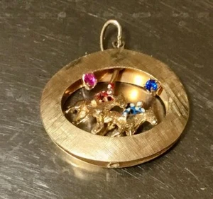 RARE 1950's HORSE RACING MECHANICAL 14k GOLD CHARM/PENDANT 6 GRAMS 25 mm - Picture 1 of 16