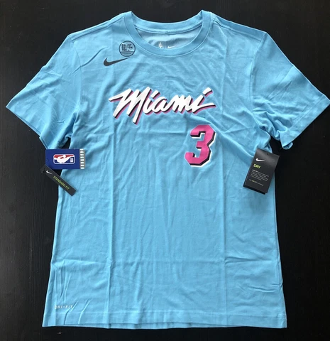 Nike Miami Heat DRI-FIT Dwyane Wade South Beach Cotton Shirt Blue Pink Medium Cover