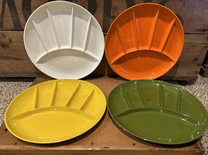 Lote de 8 platos de merienda de fiesta de fondue divididos de melamina MCM vintage - Imagen 1 de 6