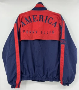 Vintage Perry Ellis America Spell Out Color Block Windbreaker Jacket Oversized S - Picture 1 of 8