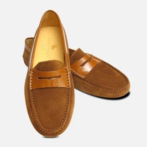 Brown Suede & Patent Arthur Knight Ladies Italian Driving Shoes - Picture 1 of 5