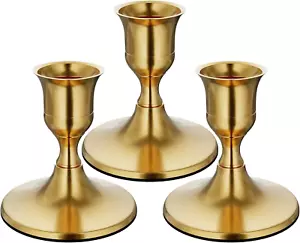 Brass Gold Taper Candle Holders Set of 3, Vintage Metal Candlestick Holders for - Picture 1 of 7