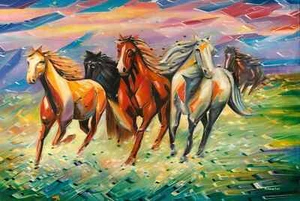 Beautiful Wild Horses Oil Painting Unique Style - Picture 1 of 2