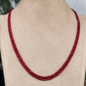2 row 2x4 MM Dark Red Ruby Faceted rondelle beads Necklace Handmade 18 inches - Picture 1 of 2