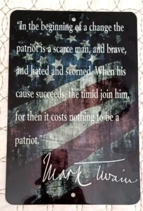 Mark Twain Quote Brave Patriot American Flag 12 X 8in Tin Sign - Picture 1 of 1