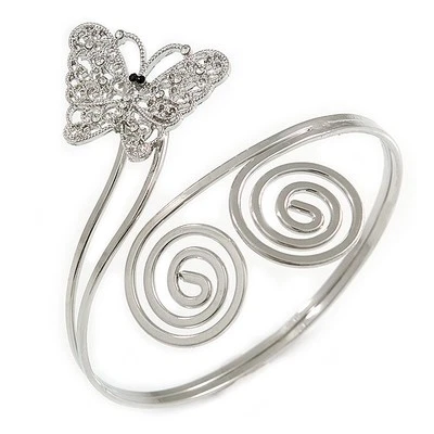 Kristall Schmetterling & Wirbel Oberarm, Armlehne Armband in Silberton - verstellbar - Bild 1 von 4