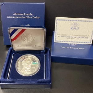 2009-P Abraham Lincoln Proof Commemorative 90% Silver $1 Dollar Coin COA OGP LN7 - Picture 1 of 7