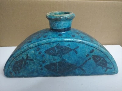 Jarrón antiguo de cerámica semi-redondeado islámico muy temprano del siglo XX pescado pintado a mano, W 23 Foto 1 de 4