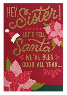 Christmas Card For Sister Funny Back Up Your Story Gold Foil Hallmark Card NEW - Image 1 of 4