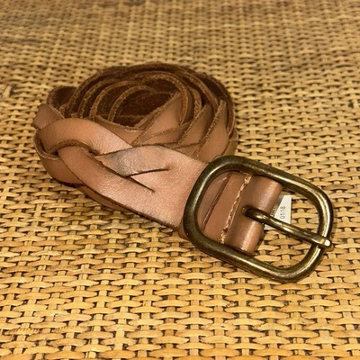 GAP Mujer S/L Marrón Trenzado Tejido Cuero Cinturón Metal Latón Hebilla Vaquera Y2K Foto 1 de 4