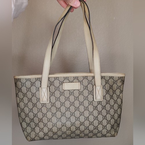 Borsa tote bag Gucci GG Supreme Ophidia rivestita in tela color crema marrone
