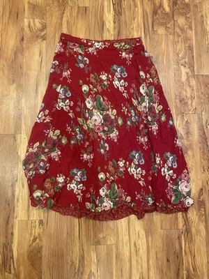 Women’s Handmade Reversible Red Floral Skirt - Image 1 of 4