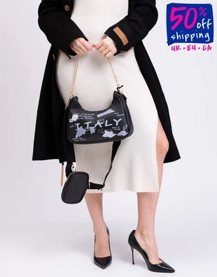 PVP €226 LAURA DI MAGGIO Bolso de Hombro de Cuero Impreso Mini Bolsa Cierre con Cremallera Foto 1 de 4