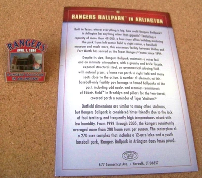 Rangers Ballpark photo pin, card W&W Willabee & Ward Texas Rangers Arlington MLB - Image 1 of 4