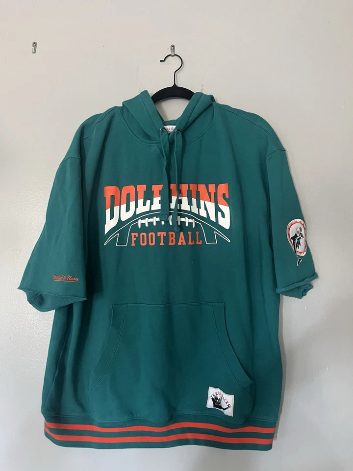 Auténtica sudadera con capucha de manga corta Mitchell Ness Miami Dolphins talla XL rara Foto 1 de 4