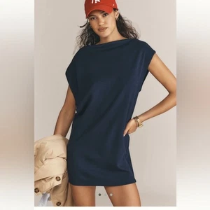 Nuevo con etiquetas Mini Vestido Anthropologie Práctica Diaria Hombro Descubierto Neopreno Azul Marino Talla M - Imagen 1 de 12